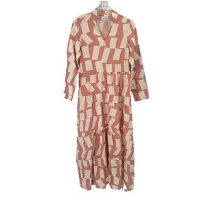 Bobo Choses Long Shadow Printed Flared Maxi Dress Pink Long Sleeve Sz S